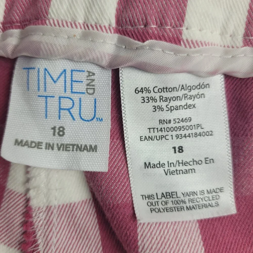 Time and Tru pink white gingham check capri pants zip front pockets pinup 18 - Picture 7 of 11